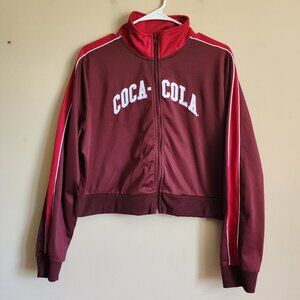 Coca-Cola Juniors/Womrns Cropped Burgundy Embroidered Logo Jacket Size XL